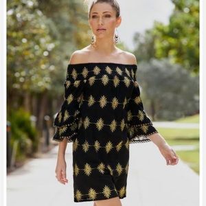 Boston Proper - Gold Embroidery Off-the-Shoulder Shift Dress